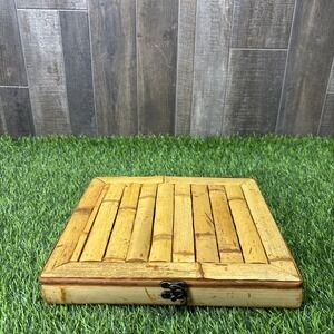 Vintage Bamboo WoodBox Divided Storage Organizer Tropical Beach Decor